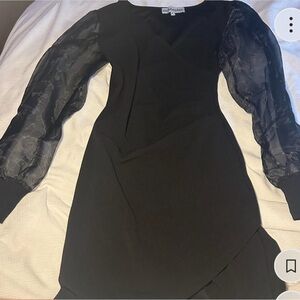 Elegant Black Dress with Sheer Sleeves